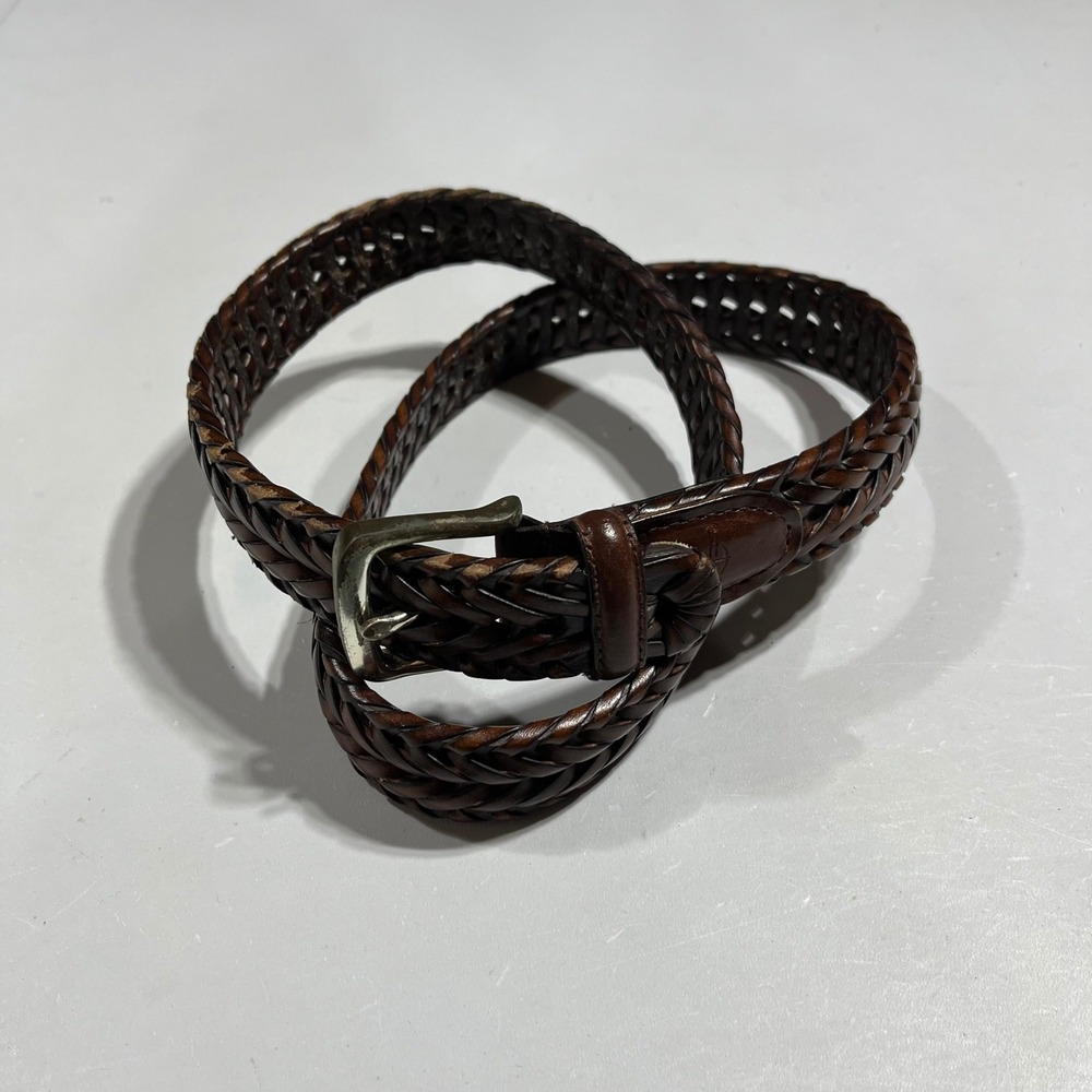 Dockers Mens Braided Leather Belt Brown Woven Silver Buckle 36 Western Classic